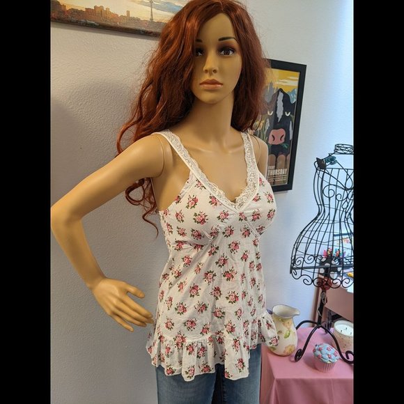 L.E.I White Floral Tank Top Size Small - Picture 3 of 7